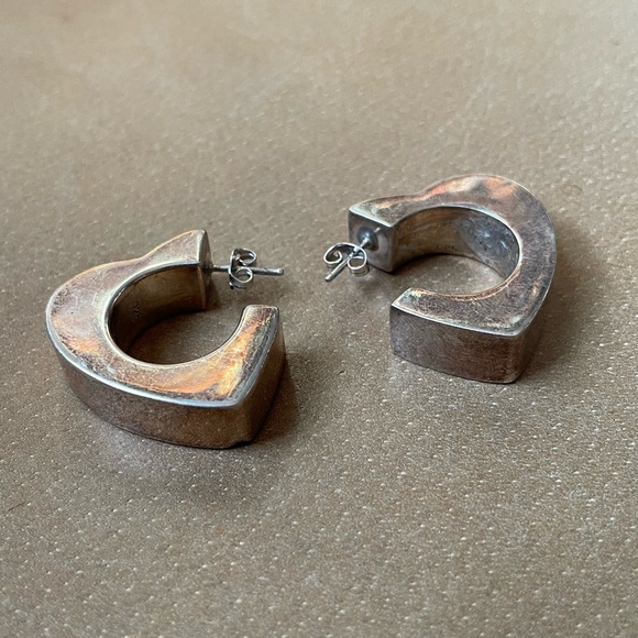 Heart ❤️ vintage 925 statement modernist earrings chunky geometric hoops - Picture 3 of 9